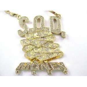 SOULJA BOY Iced S.O.D. Money Gang Pendant w/Franco Gold