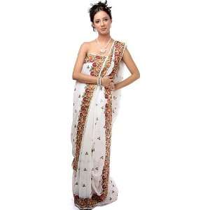   Sari with Parsi Embroidered Flowers   Georgette 