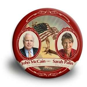  McCain and Palin Flag Photo Button   3 