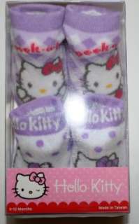  Hello Kitty Booties Girl Baby Infant white & Purple 2 Pair 