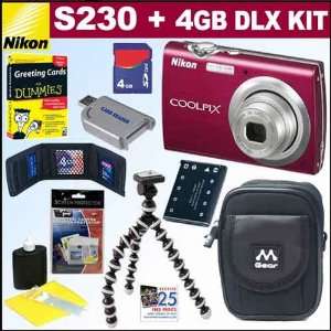  Nikon Coolpix S230 10MP Digital Camera Gloss Red + 4GB 