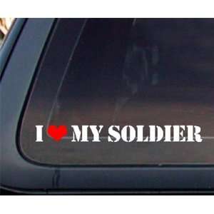  I Love My Soldier w/ Red Heart Car Decal / Sticker   White 
