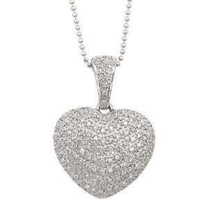 com 1/3 Carat Diamond 14k White Gold Pave Heart Pendant w/ Chain   18 