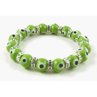 Lime Evil Eye Bracelet with Zirconia Rondeles and 10 mm Beads by Love 