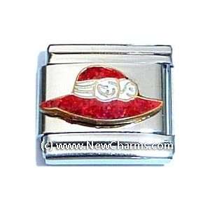  Sparkly Red Hat Italian Charm Bracelet Jewelry Link 