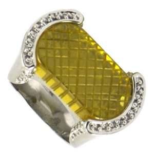  Yellow Crosshatched Clear CZ Ring Jewelry