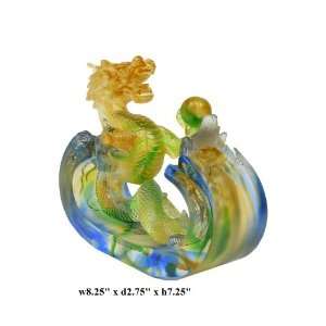  Orange Green Liuli Crystal Glass Dragon Wave Figure Ass902 