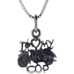 925 Sterling Silver I Love My Motorcycle Cop Talking Pendant (w/ 18 