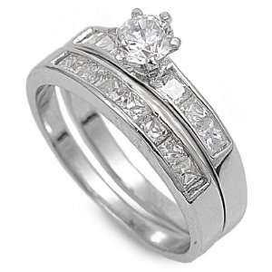  Sterling Silver with Cubic Zirconia Two Piece Wedding Ring 