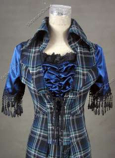  Edwardian Cotton Blend Tartan Satin Dress Ball Gown 177 L  