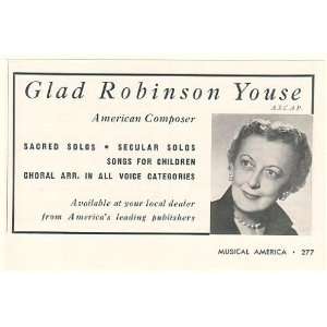  1962 Composer Glad Robinson Youse Photo Print Ad (Music 