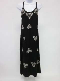 ZUN Black Silk Beaded Ivory Embroidered Maxi Dress Sz S  