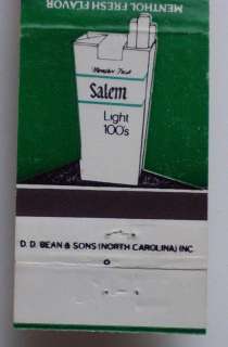 1980s Matchbook Salem Lights 100s Cigarettes Advertise  