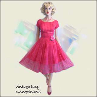 VINTAGE 50s SWEETEST CHIFFON PARTY SWING LUCY DRESS  