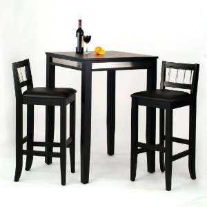  3pc Bar Table and Stools Set in Black Finish Furniture 