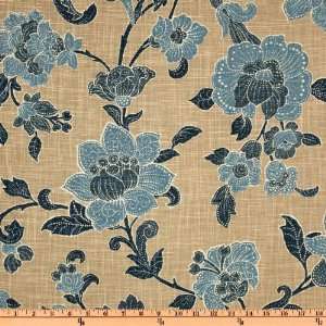  54 Wide Duralee Althea Natural/Blue Fabric By The Yard 