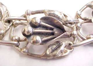 Vintage Sterling Silver Floral Link Bracelet ~ 7 1/4  