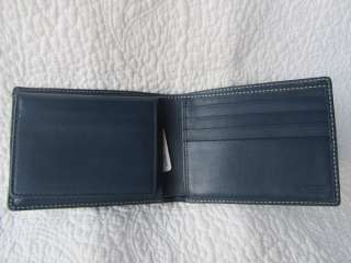 NEW Coach Mens Navy Blue Heritage Stripe Bifold Wallet with ID Case 