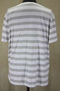 New Izod Lacoste Mens Grey stiped v neck T shirt size 9 Extra Large 