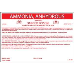  LABELS AMMONIA, ANHYDROUS 3 1/4X5 P/S