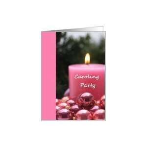 Christmas Caroling Party Invitation, pink candle & ornaments Card