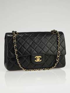 Chanel Black Quilted Lambskin Leather Classic Medium Double Flap Bag 
