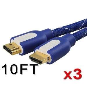  3 Pack 10FT High Speed HDMI Cable with Ethernet 2160P w/3D 