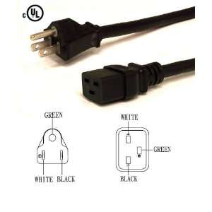  5 15 to C19 Power Cord, 3 Foot   15A, 125V, 14/3 SJT Wire 
