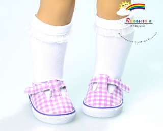 Strap Sneakers Shoes Purple Checker for American Girl  