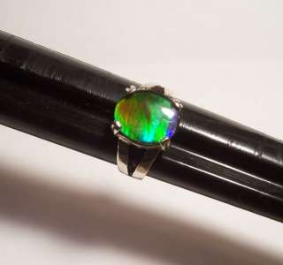 Hammered Sides 12x10 Ammolite Stone Sterling Silver Ring Size 7 