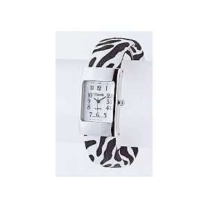 Xanadu ~ Black & White Zebra Print Cuff Watch w/ Silver 