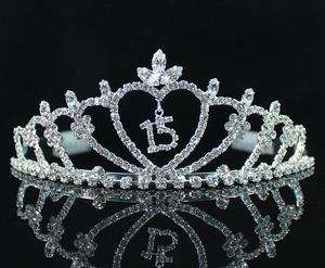   15 FIFTHTEEN BIRTHDAY RHIESTONE TIARA CROWN WITH COMBS PARTY T1185
