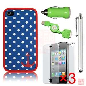 Plaid Tartan Hard Back Case+film+pen+Data cable+Car charger for iPhone 