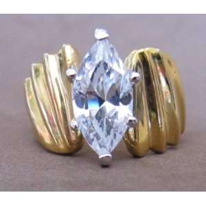 Ladies Fashion RING Size 7 Gold Plated Band w Marquise Shape Cubic 