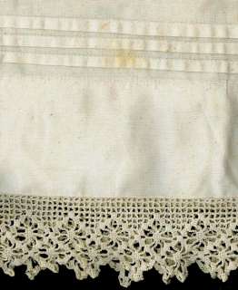 1860 antique BOLSTER PILLOW CASE off white w/LACE  