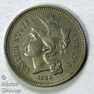 1866 Three Cent Nickel AU  