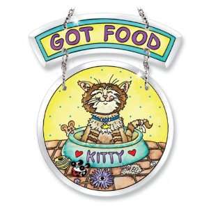  Amia 5747 Got Food Kitty Design Hand Painted Glass 