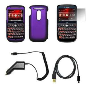 For HTC Ozone Purple Rubberized Case+Screen Protector+Car Charger+USB 