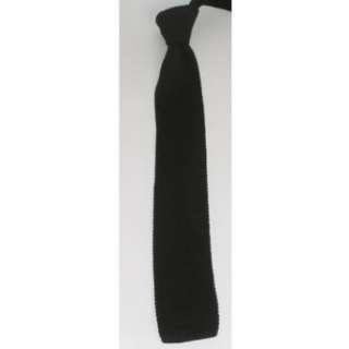    NEW SKINNY BLACK COTTON SQUARE END KNIT TIE NECKTIE Clothing
