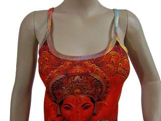 Womens Yoga Clothing Hindu God Ganesha Print Bohemian Orange Red Tank 