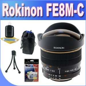  Rokinon FE8M C 8mm F3.5 Fisheye Lens for Canon + Lens Pouch + Lens 