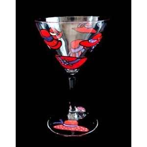  Red Hat Dazzle Design   Hand Painted   Martini Glass   7.5 