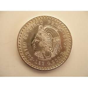  1948 Cuauhtemoc Cinco Pesos 30 Gramos Ley 0.900 Silver 
