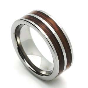 Tungsten Wedding Band Ring For Him For Her 8MM Comfort Fit Wood Inlaid 