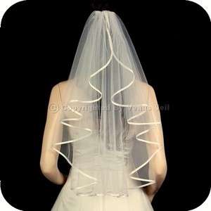 1T Ivory Elbow Ribbon Edge Center Cascade Bridal Veil  