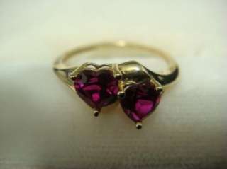10k Solid Yellow Gold Ring w/ Ruby Hearts & Diamond Accents  