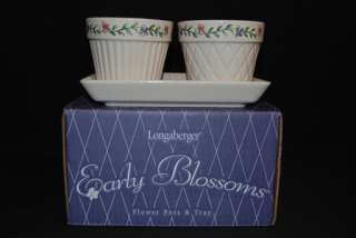Longaberger Pottery Early Blossoms Flower Pots & Tray  