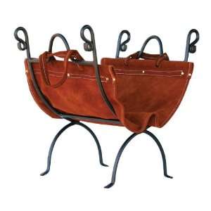  Olde World Iron Log Holder With Suede Leather Carrier 