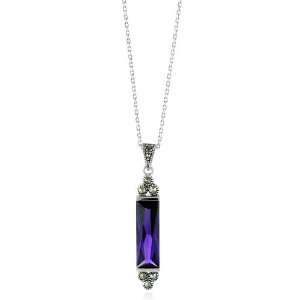  Marcasite and Amethyst Pendant/Necklace in Sterling Silver 