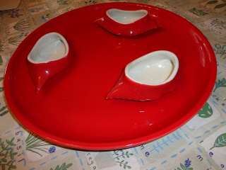 HALL RED CRAB SERVING PLATE & 3 CRAB SHELLS  